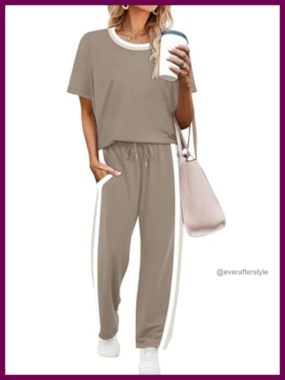 Womens 2 Piece Lounge Set Short Sleeve Top Wide Leg Crop Pants with Pockets